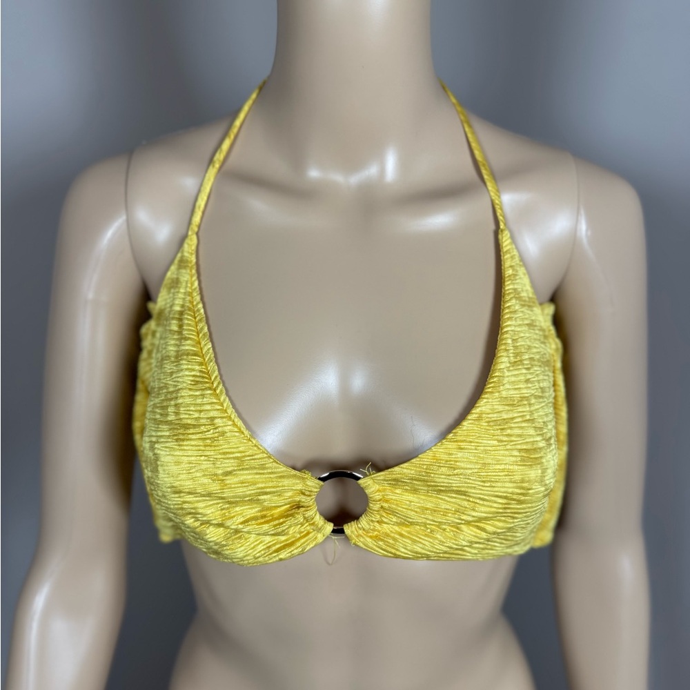 AKIRA Yellow Halter Crop Top Ring Front Festival Y2K Size S NWT